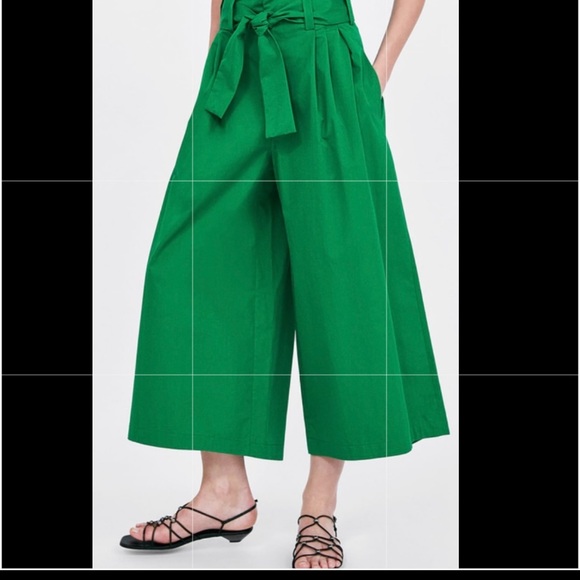 Bomb-proof cotton trendy emerald culottes with pintucks high waist zara original - Picture 1 of 4
